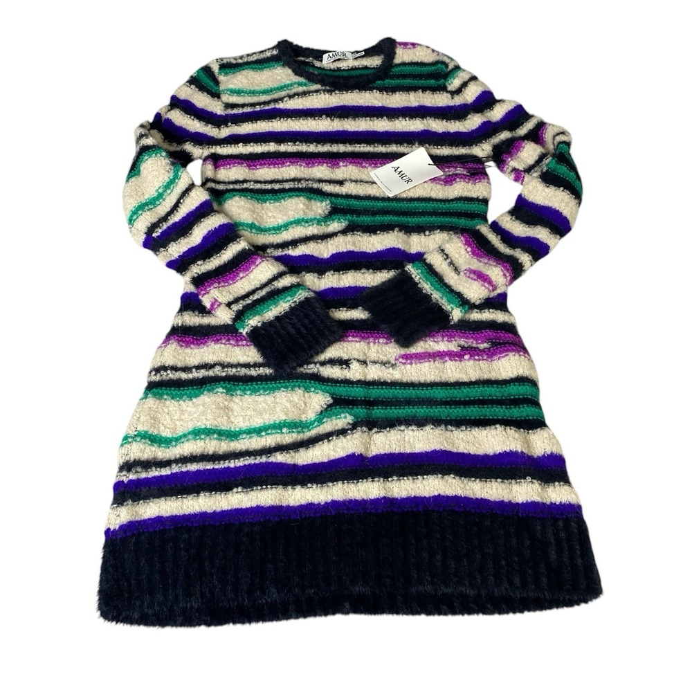 AMUR Lorelle Teddy Striped Sweater Dress Women's Medium Wool Alpaca Blend